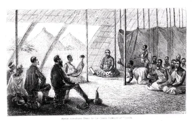 Speke Introduces Grant to the Queen Dowager of Uganda